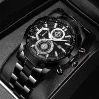 Reloj de cuarzo con banda de acero para negocios, WOKAI de lujo de alta calidad, dorado, con calendario deportivo, resistente al agua, retro - details 5