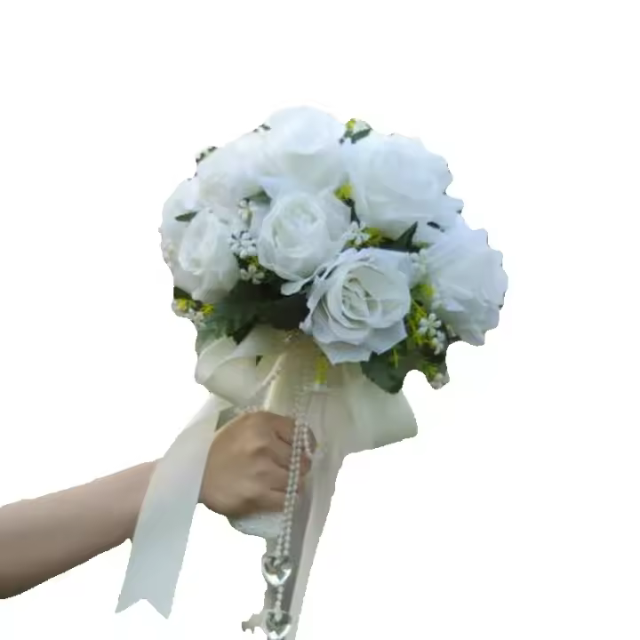Ramo de flores de seda blanca, alfileres artificiales para novia, accesorios de boda - 1