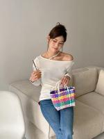2025 nueva cesta de verduras, bolso de PVC a la moda de verano, bolso tejido a mano, bolso de mano a rayas de retales, bolsos de playa, monederos y bolsos - details 25