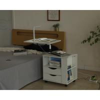 Mesita de noche giratoria funcional ajustable de madera con cajones, ruedas y estante abierto (blanco L) - details 3