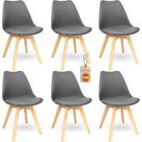 Sillas de Comedor Nórdicas con Respaldo Ergonómico |   Sillas de Cocina con Madera de Haya Maciza con Tela Anti Manchas de Polipiel (2, Gris) - details 12