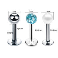 Pendiente de acero quirúrgico de 2 piezas para labio, Piercing Labret de circón para labio, cartílago de la oreja, Tragus Helix, joyería encantadora de moda - details 1