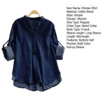Blusa de cuello alto Blend, botones, cuello en V, camisa holgada, tops, ropa de calle para mujer - details 11