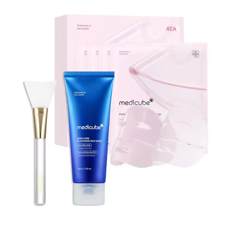 medicube Care to Glass Glow Skin Set: mascarilla de gel de gelatina de colágeno rosa PDRN de ADN de salmón (4ea) Mascarilla facial de barro para puntos negros sin poros y - 1