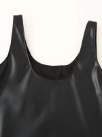 2025 mujeres negro imitación cuero Mini vestido rebordear decoración verano 2025 moda elegante sin mangas Vestidos femeninos - details 8