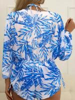 Traje de baño de tres piezas con estampado, traje de baño Sexy con cuello en V profundo, mono con cordón, conjunto de Bikini - details 13