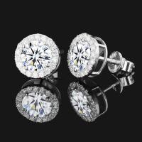Pendientes de Moissanita en Plata Esterlina Clásica para Mujeres con Pequeño Disco Redondo y Cúbico Zirconia Joyería Fina de Moda - details 5