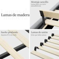 Tapizado en terciopelo Cama de matrimonio con cabecera ajustable en altura Marco de cama Soporte con listones de madera 160 × 200 cm Beige - details 14
