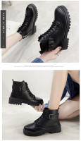 Moda casual muffin botas de mujer negras de suela gruesa con cordones y suela gruesa - details 6
