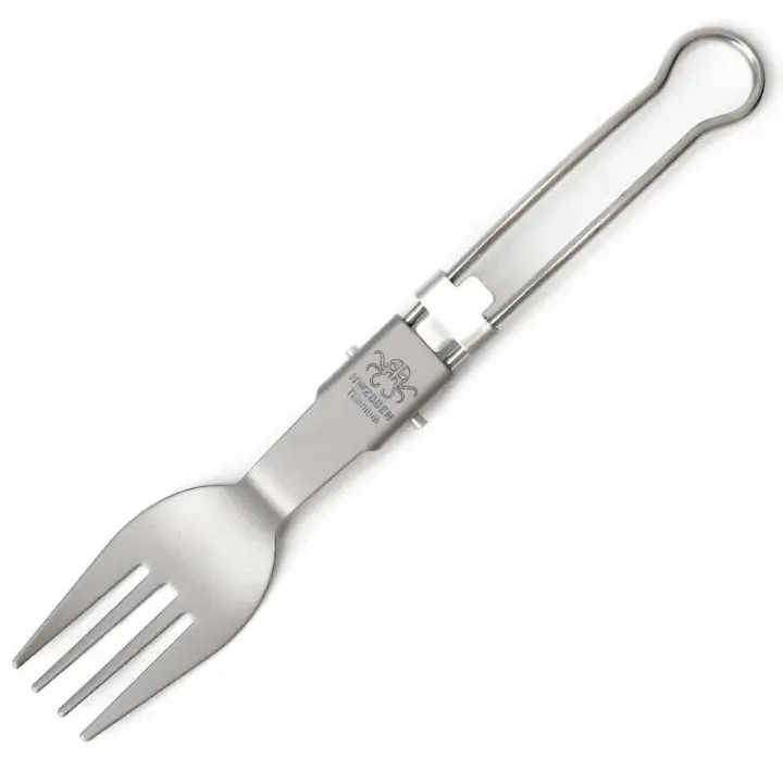 Juego de villa de titanio, cuchillo plegable, tenedor, cuchara para cocinar al aire libre, senderismo, picnic, suministros para acampar, equipo Bushcraft - 1
