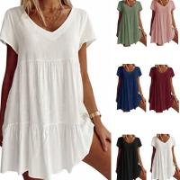 Mini Vestido Sexy de Manga Corta con Cuello en V para Mujer Túnica Swing, Plisado, Color Sólido, con Volantes y Borlas, Corte en A, Informal, Suelto - details 0