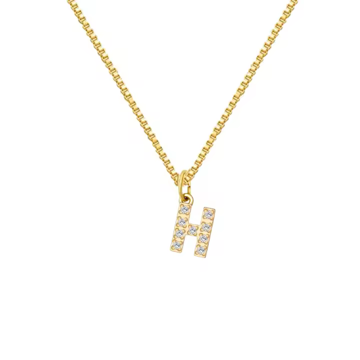 Collar de colgante femenino de acero inoxidable, joyas de colgante de circón con iniciales doradas - 1