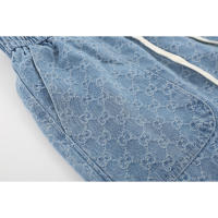 2025 top-tier trendy brand best-selling washed denim fabric, summer jacquard drawstring European-style men's shorts, boyfriend-style loose and versatile casual five-pocket pants - details 7