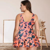 Traje de baño de talla grande para mujer, traje de baño de cuerpo dividido con falda estampada adelgazante y conservadora, traje de baño de ángulo plano - details 21