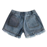 Pantalones Cortos de Denim Tendencia de Verano Cintura Elástica con Cordón, Borda con Flecos, Pocket para Mujer - details 7