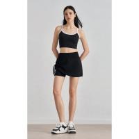 Pantalones cortos de Yoga 2 en 1 para mujer, vestido rápido de cintura alta superpuesto, ropa deportiva para Fitness, falda con cordón ajustable - details 7