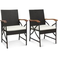 2 Silla Ratan, Sillas Jardin Exterior con Cojín Suave con Cremallera, Marco de Metal Resistente, Sillas Terraza Mimbre, 62 x 56 x 89 cm, hasta 180 kg, Patio Trasero, Balcón, Piscina (Estilo 1) - details 0