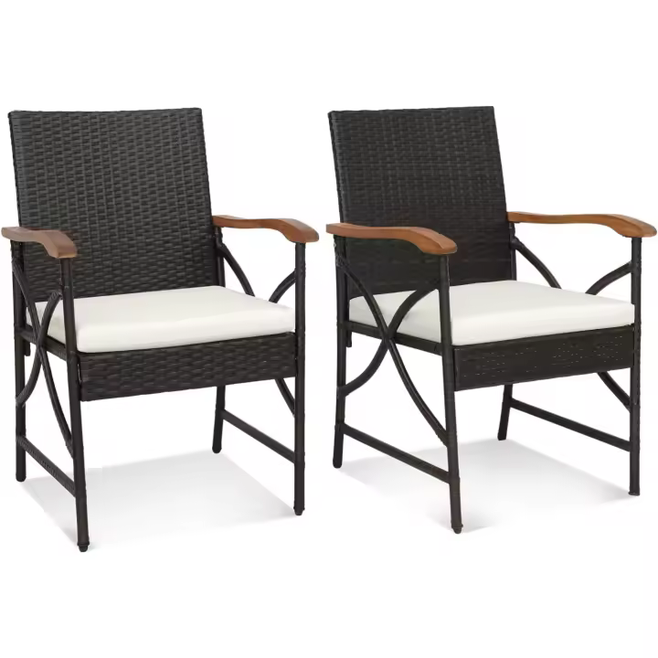 2 Silla Ratan, Sillas Jardin Exterior con Cojín Suave con Cremallera, Marco de Metal Resistente, Sillas Terraza Mimbre, 62 x 56 x 89 cm, hasta 180 kg, Patio Trasero, Balcón, Piscina (Estilo 1) - 1