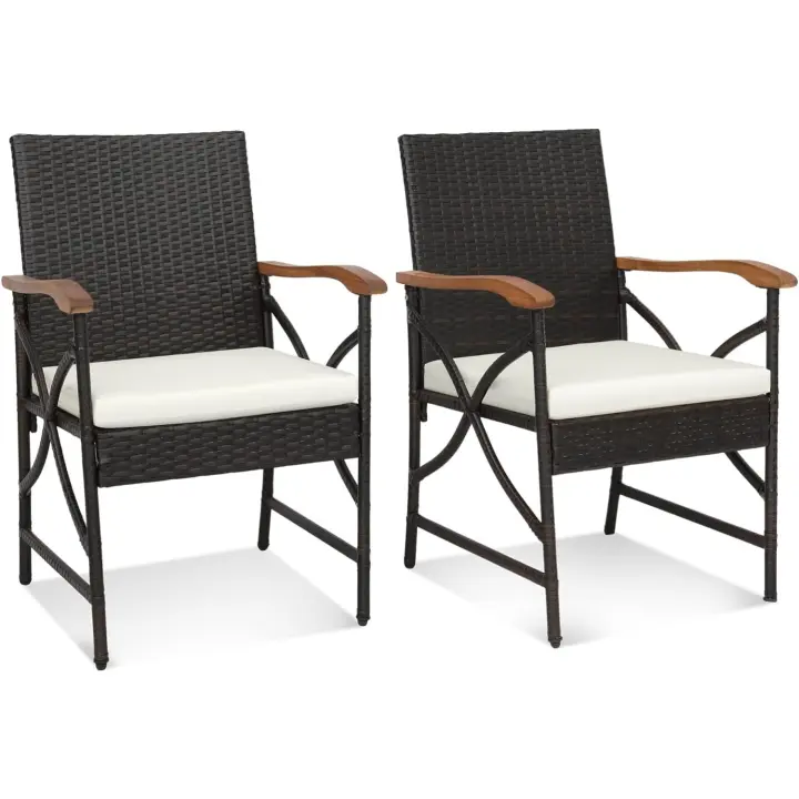 2 Silla Ratan, Sillas Jardin Exterior con Cojín Suave con Cremallera, Marco de Metal Resistente, Sillas Terraza Mimbre, 62 x 56 x 89 cm, hasta 180 kg, Patio Trasero, Balcón, Piscina (Estilo 1) - 1