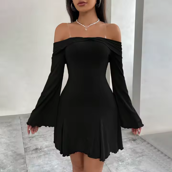 Vestido de mujer con temperamento frío y falda corta delgada - 1