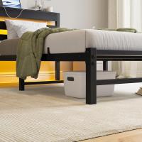 Marco de cama doble con estación de carga y luces LED, plataforma de metal resistente, marco de cama doble de 135 x 190 cm con cabecero de madera con almacenamiento, no necesita - details 31