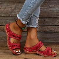 Nuevas zapatillas retro de gran tamaño con costuras antideslizantes, punta redonda, cuña cómoda, sandalias de una sola tira, zapatos de mujer - details 5