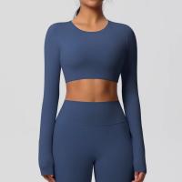 Traje de Yoga de manga larga ajustado con almohadilla para el pecho, Top corto deportivo de manga larga para mujer, Pilates, correr - details 2