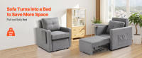 SucceBuy Sofá cama convertible con bolsillo lateral, almohada, reposabrazos y tablero de escritorio, respaldo ajustable con 5 ángulos, gris - details 0