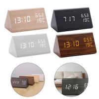 Reloj electrónico Triangular LED de madera, despertador Digital de temperatura y humedad, USB/AAA, Decoración de mesa de dormitorio - details 1