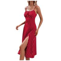 Vestido de Verano Distintivo Tirantes Florales, Crescentes Rojos, Aperturas Laterales, Cintura Delgada, Para Fiestas de Ocio - details 4