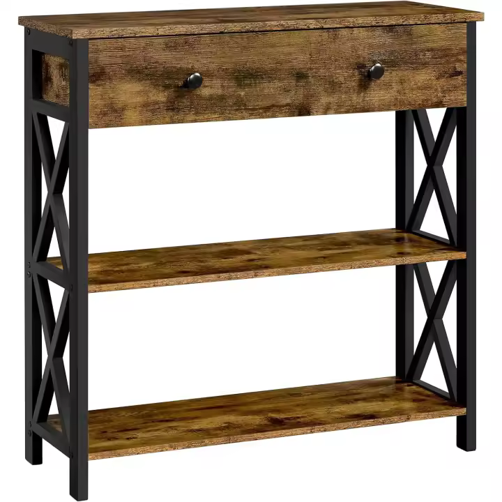 Mesa de Entrada de 3 Niveles Estilo Industrial Gris Tamaño 100x29.5x81cm Para Sala y Oficina - 1