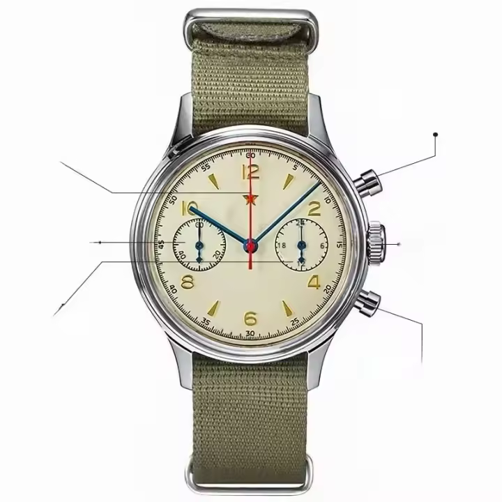 Reloj De Piloto Retro Para Hombre 1963 Reloj Automático 42mm Impermeable Cronógrafo De Cuarzo Vintage Con Correa De Nylon - 1