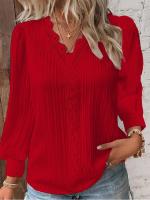 Elegante Blusa de Encaje con Cuello en V Manga Larga Chiffon Moda Callejera Sencilla - details 5
