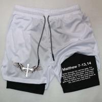 Pantalón corto deportivo de compresión 2 en 1 para hombre con estampado bíblico para gimnasio, entrenamiento y correr - details 3