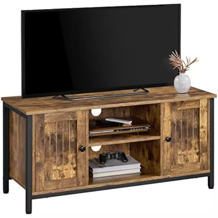 Mueble de Televisión de Salón Industrial 2 Puertas 50 Pulgadas Marrón Rústico y Negro 106x40x50cm - 1