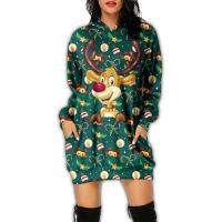 Vestido con Capucha de Manga Larga Estilo Casual para Mujeres Vestido Impreso para Fiesta de Navidad y Año Nuevo - details 17