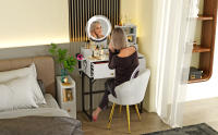 Rcynview Unidad de VANITY Moderna con Espejo, 3 Cajones, 3 Compartimentos Abiertos, Estilo de Mueble para Dormitorio o Escritorio - details 9