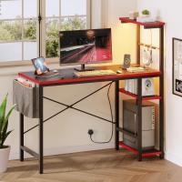 Ordenador con estanterías, pequeño Escritorio esquinero con iluminación LED y enchufes, 113 cm - details 3