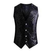 Chaleco de hombre con lentejuelas brillantes, sin mangas, ajustado, de un solo pecho, con cuello en V, chaleco Formal para hombre, traje ajustado con decoración de lentejuelas - details 5
