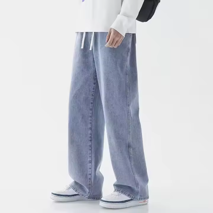 Vaqueros de sarga de color liso para hombre, pan ancho, retro, moda informal, estilo hip-hop - 1