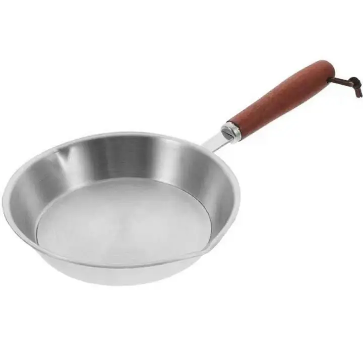 Sartén de acero inoxidable 304 de fondo plano, fácil de limpiar, mango de madera, horno seguro, cocina pequeña, 12/16cm - 1