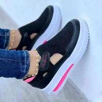 Zapatillas de deporte con plataforma para mujer, zapatos de cuña transpirables, informales, de Color sólido, para caminar - details 2