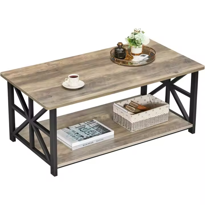 Mesa de Café con Redonda de 100cm, Tablero de Estilo Moderno en Macro de para la Salón, Beige - 1