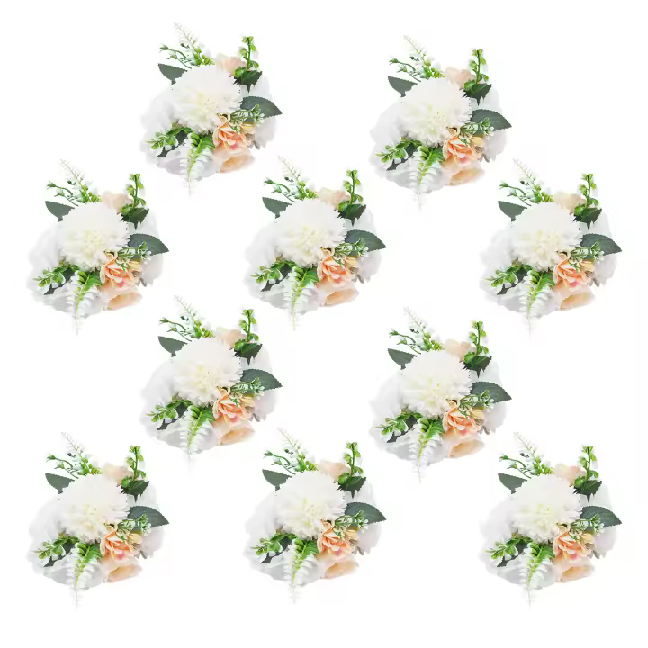 Flores artificiales falsas con Base, ramo de seda para centros de mesa de boda, arreglos florales de plástico, 10 piezas - 1