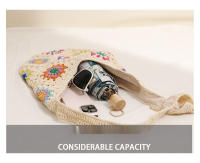 Bolso de algodón tejido con flores coloridas de estilo étnico, bolso de paja casual, bolso de playa para vacaciones, bolso de hombro de estilo perezoso - details 3