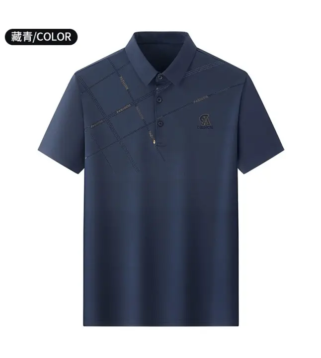 Polo de Seda de Hielo para Hombres Camiseta de Negocios Casual con Cuello Redondo - 1