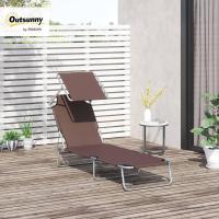 Tumbona Plegable para Jardín Exterior Reclinable, Desmontable, Ángulo Regulable, Respaldar Ajustable en 4 Niveles para Terraza, Piscina, Patio Marrón 187x58x36 cm - details 1