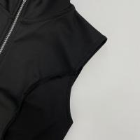Conjunto de Top Corto Ajustado sin Cuello con Cremallera de Color Sólido para Mujer Primavera/Verano 2025 y Shorts Ajustados de Cintura Alta. - details 10