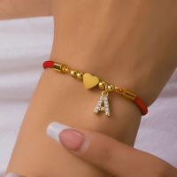 Pulsera de Corazón Inicial A-Z de Acero Inoxidable Color Oro Joyería de Encanto de Cuerda Ajustable de Rojo de la Suerte para Mujeres Regalo de Joyería - details 0