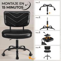 Silla de Oficina Ergonómica con Ruedas Piel Sintética, Ajustable en Altura para Estudio y Dormitorio Negro - details 8